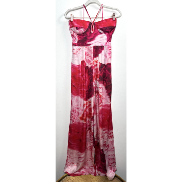 Ranna Gill Pants - Ranna Gill Pink Rose Floral Sweetheart Wide Leg Jumpsuit Bohemian Chic Glam S
